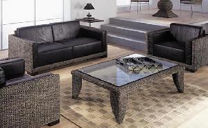 Dark Brown Minimalist Woven Sofa Living Set Waterhyacinth Cirebon Java Indonesia