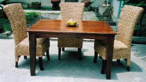 Jogja Woven Dining Set Mahogany Table, Waterhyacinth Chairs Rattan Indoor Furniture Java Indonesia