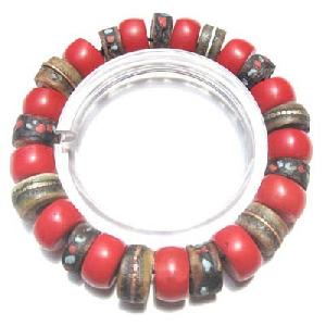 tibet yak bone skull coral bracelet