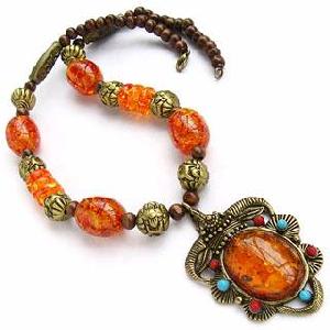 tibetan yak bone amber amulet necklace