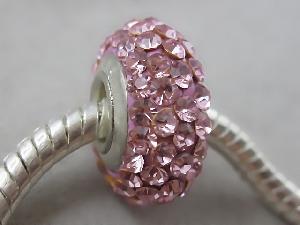 Sterling Silver Cored Lampwork Glass Bead With Crystal Fits Pandora