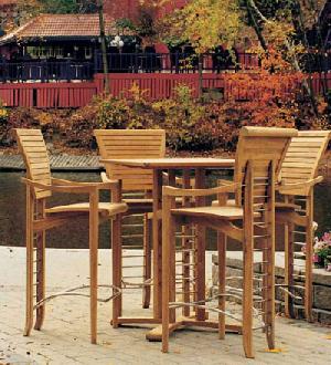 Teak London Outdoor Elegance Bar Set Round Table, Chairs Teka Garden Furniture Java Solid