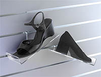 Slatwall Acrylic Shoe Shelves, Sloping