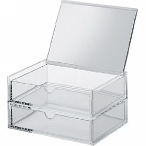 acrylic box 2 drawers mirror lid narrow