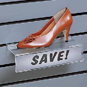 Plexi Slatwall Shoe Shelf With Sign Holder