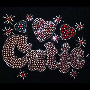 cutie pink heart rhinestone hotfix motif