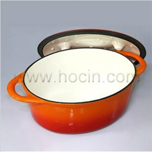 oval cast iron covered casserole orange