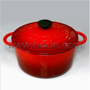 Round Cast Iron Casserole In Red,