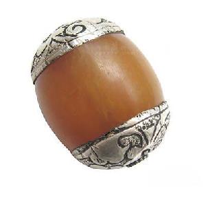 Tibetan Beeswax Amber Sterling Silver Repoussee Amulet