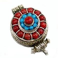 tibetan coral prayer box pendant