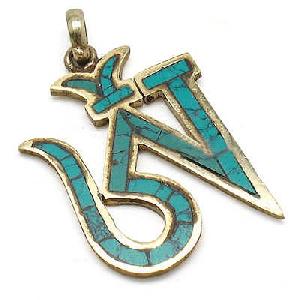 Tibetan Sterling Silver Turquoise Om Pendant