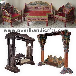 wooden hand carved painted swings sofa rajasthan