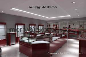 Red Jewellery Showcases With High And Low Led Lightings
