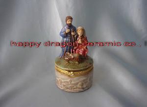 Ceramic Holy Family Jewelry Box, Jewelry Case, Religious Crafts, Christmas Giftwares