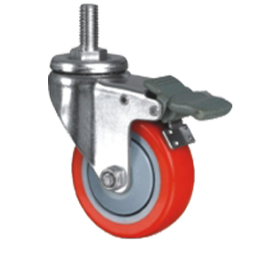 China Threaded Stem Pu Caster With Wheel Brake