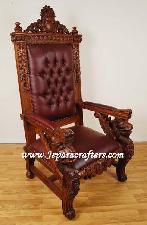 Carved Mahogany King Winged Lion Gothic Throne Chair