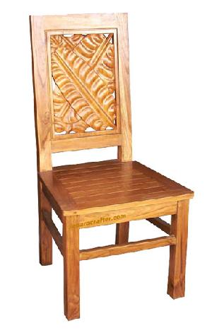 Teak Dining Chair Leaf Carving