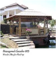 Bamboo Gazebo With Wooden Roof Structure Made Of Bangkiray Wood / Yellow Ballow Wood, Railing Model