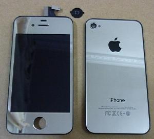 Silver Full Iphone 4 Kits With Black Chassis Front And Back Panel Black Home Button -plating