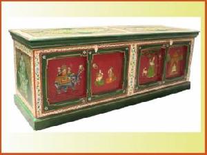 Hand Painted Large Tv Unit Indian Painted Furniture