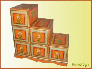 Hand Painted Stairs Chest Indian Painted Furniture