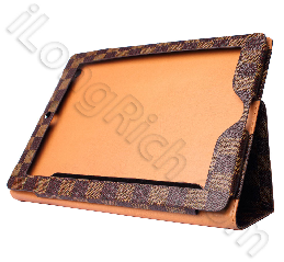 Quadrilled Leather Cases For Ipad 2-brown