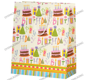 Bithday Cake With White Handle Printing Bag