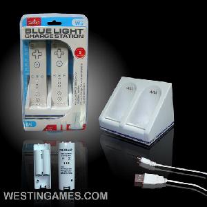 Wii Blue Light Charge Station With 2pcs 2800mah Battery Pack