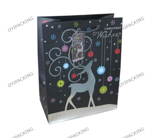 Black Base With Deer And Flower Paper Bag