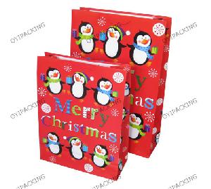 Small Red Penguin For Christmas Shopping Paper Bag