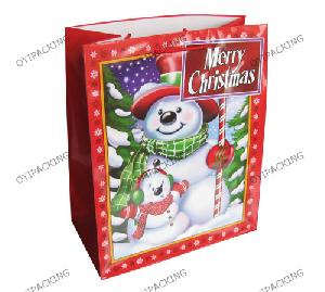 snow man dad son christmas paper bag