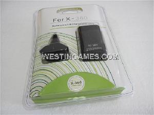 2100mah Battery Pack And Chargeable Cable For Xbox 360 Black And White