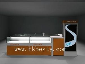 Orange Color Jewelry Display Case And Kiosk With Light-emitting Diode Lights