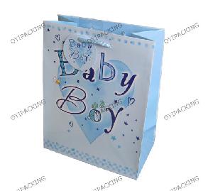 Blue Baby Boy With Round Tag Pp Handle Shopping Bag