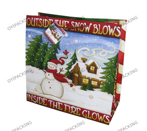 lovly snowman house christmas shopping bag