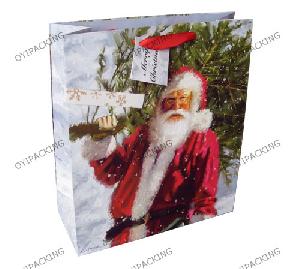 Santa Man With Pine Tree Matt Paper Bag