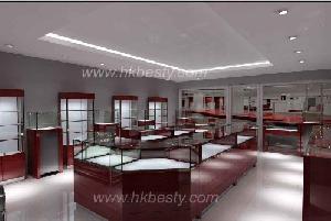 manufacture wooden glass led light watches display showcase counter showroom