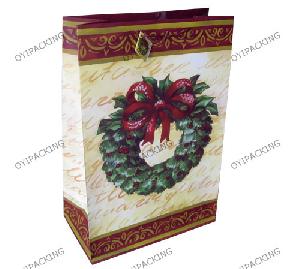 green wreath christmas paper bag