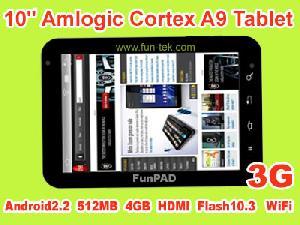 China First 10 Inch Amlogic Cortex A9 Tablet Pc Android2.2 512mb 4gb Hdmi Flash10.3 Wifi 3g