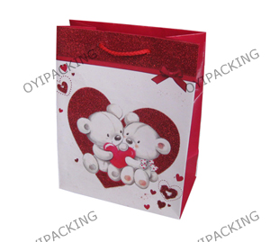 Love Bear For Valentine Paper Bag With Glitter