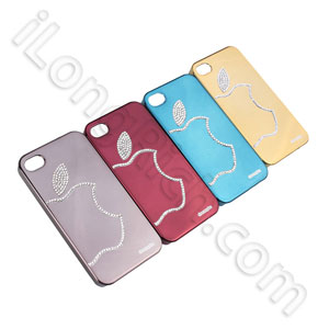 Rhinestone Apple Styles Electroplate Hard Cases For Iphone 4 Bright Gold