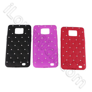 Rhinestone Gridding Styles Silicone Cases For Samsung Galaxy I9100 Black