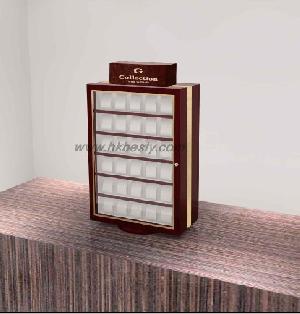 Cherry Wood Watch Display Showcase With Brass Frame