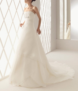 A-line Pleat Embellished Strapless Train Wedding Dress With Cape