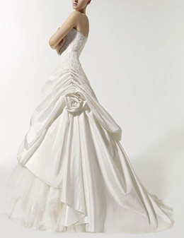 Flower Embellished Pleat Princess Strapless Floor-length Wedding