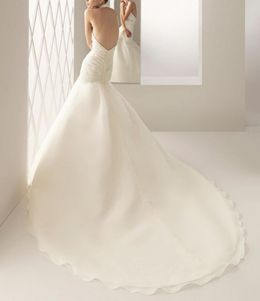 Front Rhinestone Embellished A-line Halter Train Wedding Dress