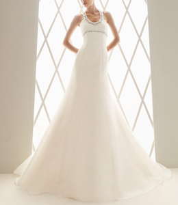 Rhinestone Embellished A-line Halter Fashion Wedding Dress