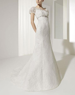 U-neck Short Sleeve Lace Embellished A-line Wedding Dress