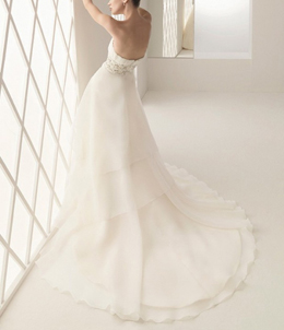 waist beads flowers embellished line strapless train wedding dress