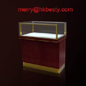 Red Lacquered Jewelry Counter Display With Led Strips